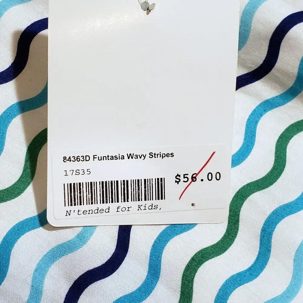 Maggie Breen‎ Girl's Size 7 Blue and Green Striped Dress With Ribbon Strap NWT